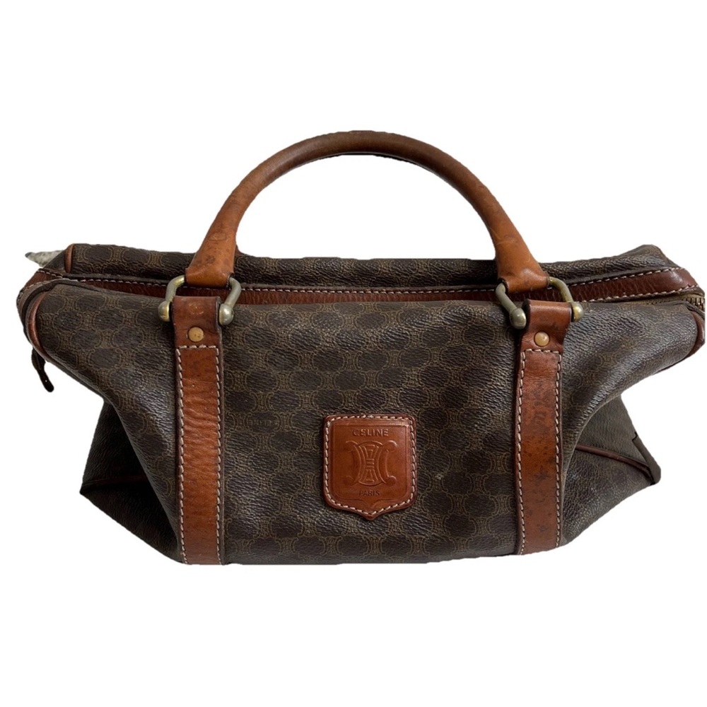 CELINE Macadam Canvas Boston Bag PVC Leather Vintage Purse Handbag - Picture 2 of 16